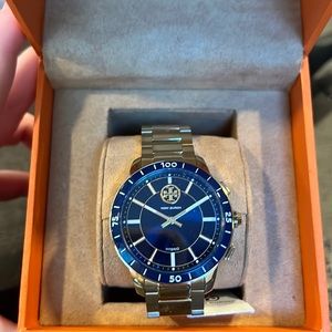 Tory Burch Watch gold link strap with blue face